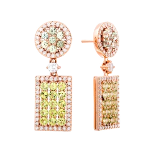 Pendientes de Oro Rosa 18K Diamantes, Zafiro y Peridoto