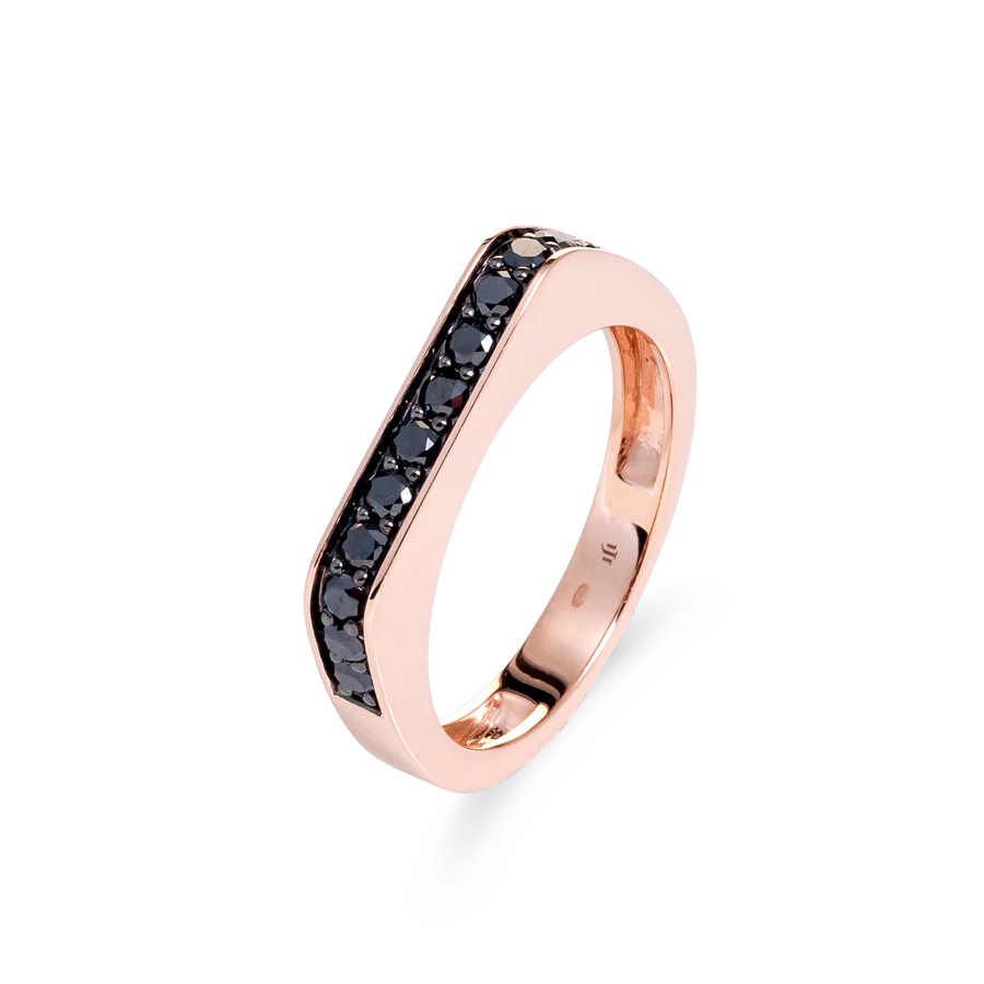 Sortija de Oro Rosa 18K con 12 Diamantes Negros