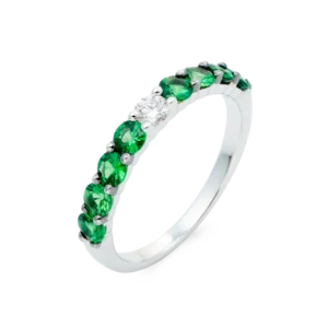 Sortija de Oro Blanco 18K con Diamante y Tsavorita